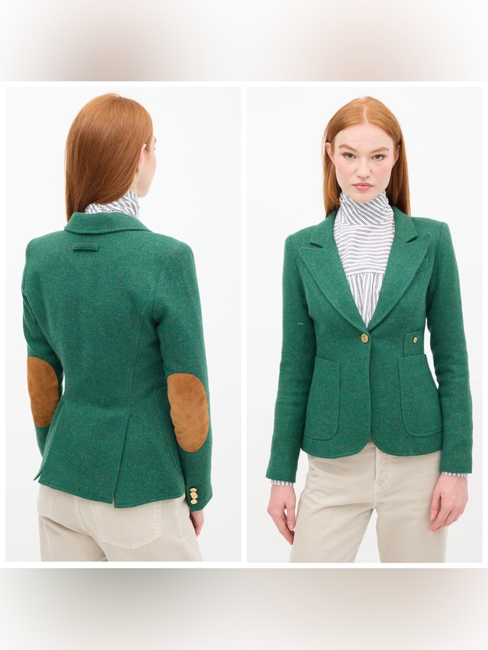 Smythe Patch Pocket Green Wool Mohair Cashmere Elbow Patch Duchess Blazer Sz 8